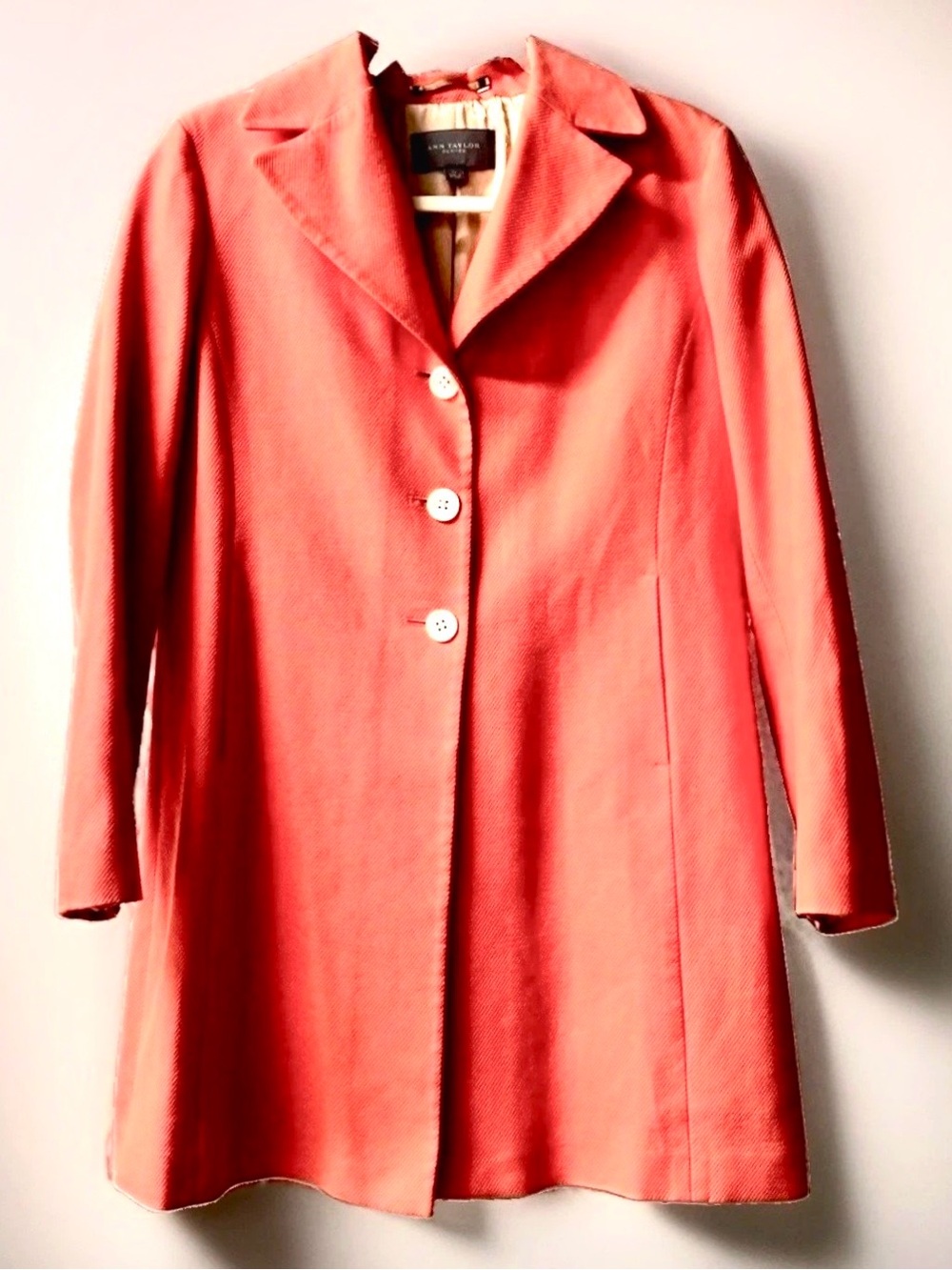 Fit & Flare Ann Taylor Petites LP Salmon Button Front Lined Mid-Length Overcoat